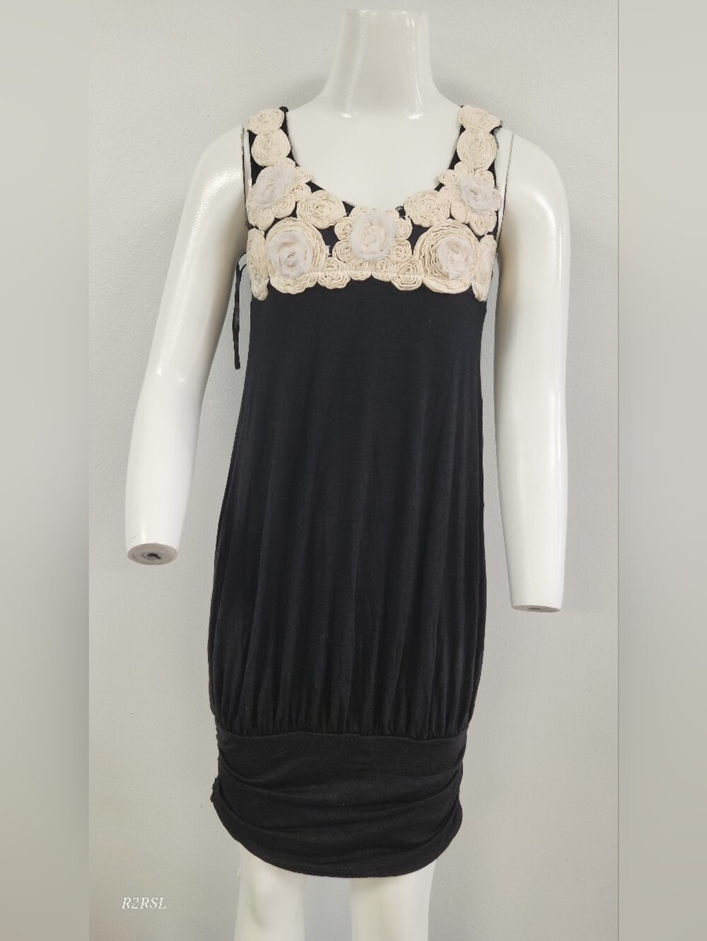 Oh Yes Y2K Rosette Mini Tank Dress black/cream Junior M(fits like modern xs) NWT